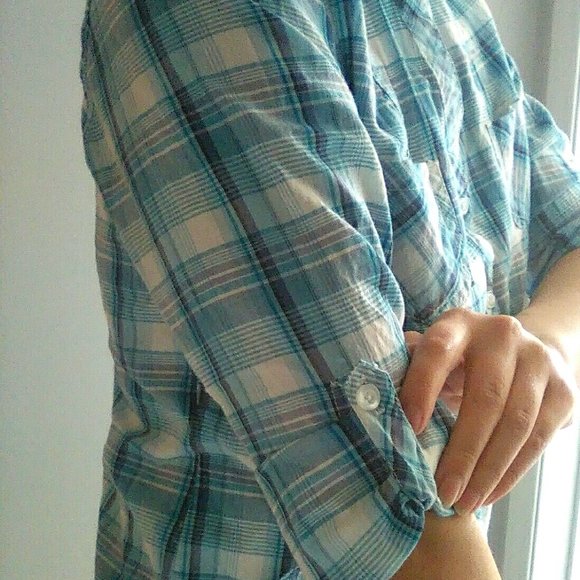 Ardene Blue Plaid Collared Top - Picture 6 of 6